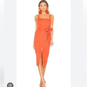 Privacy please orange Midi Dress with Button Detail